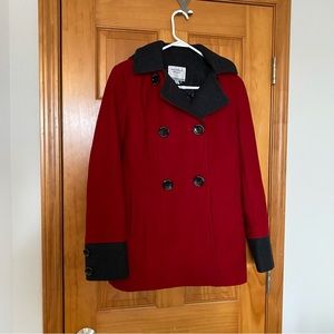 Nautical red and grey hooded wool jacket